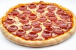 © Radley - Delicious Pizza with Salami, Mozzarella, and Tomato Sauce on White Background