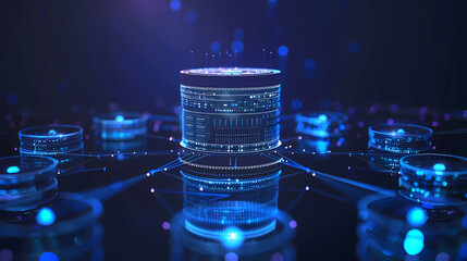 Poster - Data center. Servers equipment future on premises. Hosting technologies. Telecommunications center. Servers with green neon lighting. Digital information storage. illustration