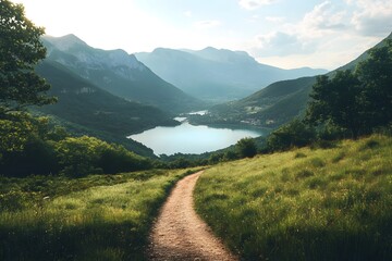 Winding country road leading into the mountains at sunset. Wonderful summer. Сar travel concept.