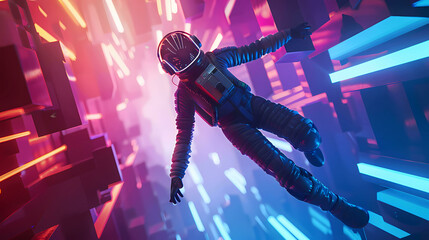 spaceman walking around a planet with piano tiles graphic illustration. wallpaper