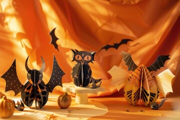 Poster - Group of paper bats arranged on a table, ideal for decoration or creative purposes