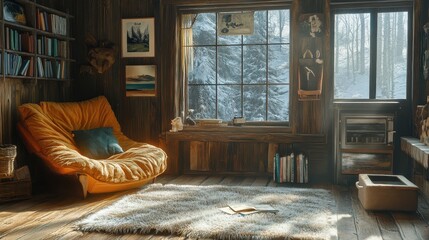 Rustic living room with an empty magazine holder