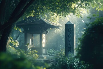 Aufkleber - A serene gazebo surrounded by lush greenery, perfect for outdoor settings or nature-inspired designs