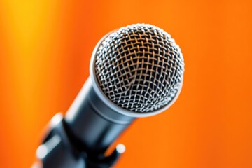 Poster - A close-up shot of a microphone on its stand, ideal for music or audio-related contexts
