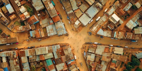 Poster - Aerial view of a metropolitan area with many tall structures