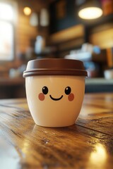 Poster - A coffee cup with a smiling face design, suitable for cafe or restaurant use
