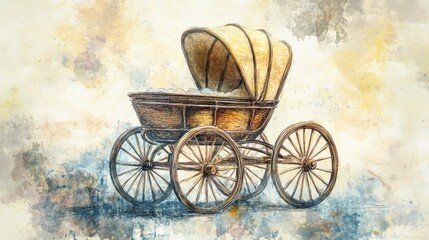 Sticker - A vintage-style baby carriage with a baby inside, perfect for nursery or baby shower decorations