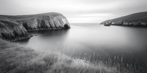 Aufkleber - A serene black and white photograph of calm waters, ideal for use in editorial or commercial contexts