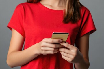 Aufkleber - A woman holds a cell phone in her hand