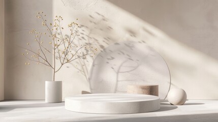 Poster - A white plate and a vase sit on a table, awaiting use