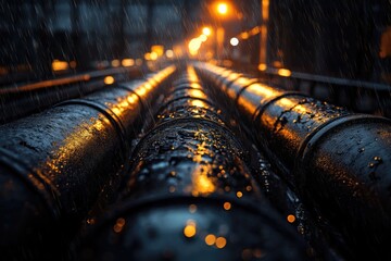 Aufkleber - A long pipe sits in the rain, perfect for outdoor scenes or urban environments