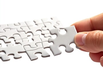 Poster - A person holds a single puzzle piece, perfect for illustrations and designs about problem-solving, creativity, and imagination