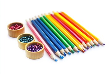 A set of colorful pencils arranged neatly on a surface