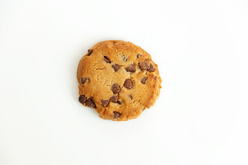 Chocolate chip cookies in close-up on a white background