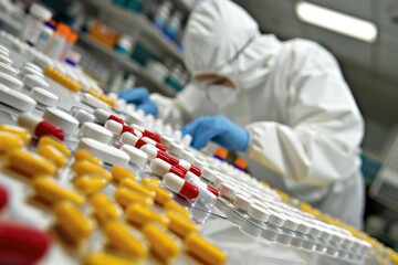 Poster - A scientist wearing a white lab coat and blue gloves conducting an experiment