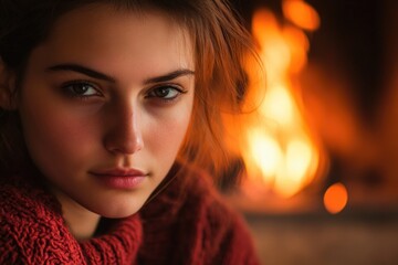 Poster - A person wearing a bright red sweater looking directly into the lens