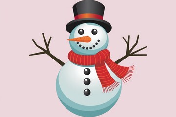Aufkleber - A smiling snowman with a carrot nose  black top hat  and red scarf.