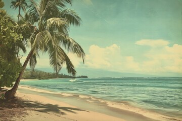 Vintage photograph of palm trees on a beach