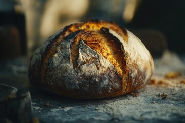 Aufkleber - A loaf of bread sitting on a table, perfect for food or still life photography