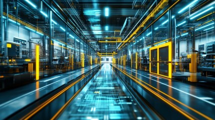 Poster - Futuristic Industrial Interior with Neon Glow Effect