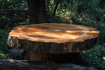 Poster - A solitary tree stump stands in a dense forest