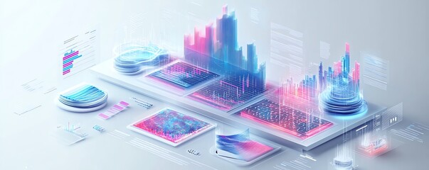 Leinwandbilder - Professional 3D data visualization showcasing a range of graphs and charts, perfect for illustrating business analytics and performance metrics