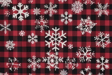 Poster - Red and black buffalo plaid with white snowflakes
