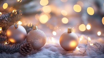 Wall Mural - Ornaments adorn a festive christmas tree, closeup view of holiday sparkle and decoration