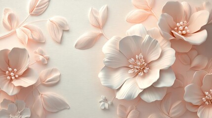 Wall Mural - Elegant pink floral wallpaper, fresh blossom pattern on white background