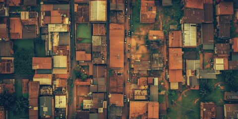 Poster - Aerial view of a bustling city with many buildings, perfect for use in urban planning or architecture projects