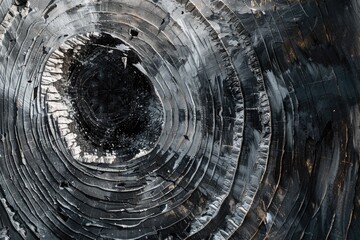 Poster - A close-up view of a circular hole in a black and white painting