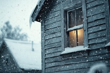 Poster - A window with a soft glow shining through snowflakes
