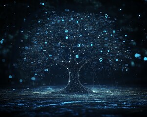 Aufkleber - Innovative 3D visualization of a lineage tree with digital graphic user icons and speech bubbles