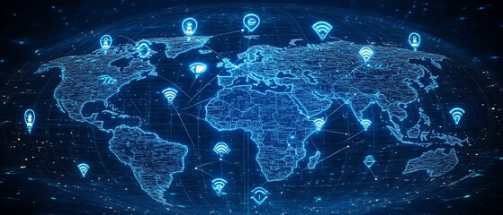 Leinwandbilder - Innovative 3D visualization of a world map globe showcasing digital user icons connected by lines