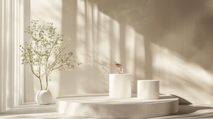Fototapete - Two ceramic vases sit on a white surface, perfect for decorative or still life photography