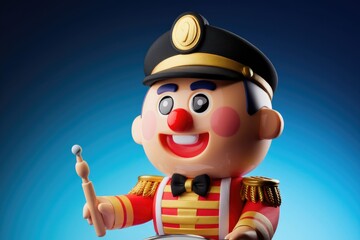 Poster - A cheerful cartoon drummer with a red nose and a black bow tie.