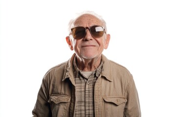Poster - A close-up of an older man wearing sunglasses and a jacket, perfect for use in illustrations or portraits
