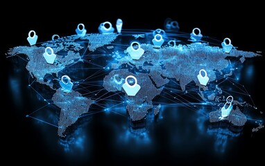 Aufkleber - Stunning 3D rendering of a world map globe with digital user icons connected by lines