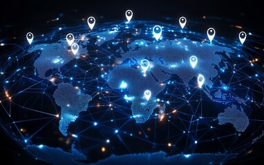 Aufkleber - Stunning 3D rendering of a world map globe with digital user icons connected by lines