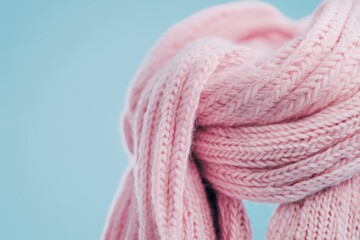 Poster - A close-up view of a pink scarf against a blue background, perfect for use in fashion or design contexts