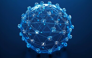 Aufkleber - Captivating 3D rendering of a globe with interconnected digital user icons and lines