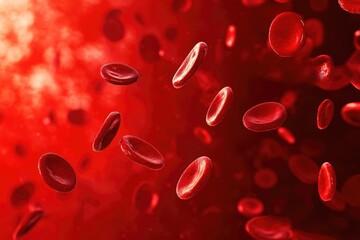 Poster - A close-up view of red blood cells suspended in mid-air, highlighting their unique shape and movement