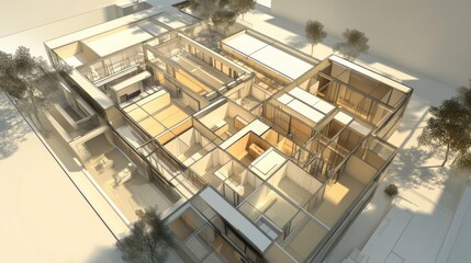 Poster - A detailed 3D render of a residential buildings floor plan, with each section labeled. Plenty of room at the bottom for captions or graphics.