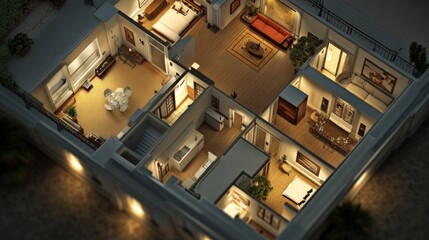 Poster - A detailed 3D render of a residential buildings floor plan, with each section labeled. Plenty of room at the bottom for captions or graphics.