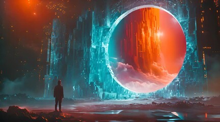Wall Mural - Astral traveller staring at the dimension door he came from