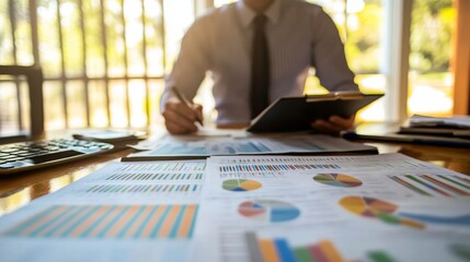 Poster - Businessman Analyzing Graphs and Data Reports