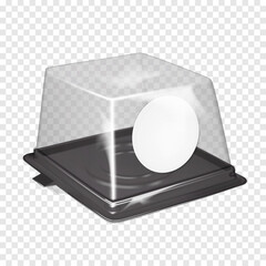 Wall Mural - square plastic cake carrier box with clear dome lid and white blank round label sticker. realistic 3