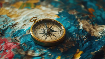Poster - Compass on colorful abstract background, intricate design, artistic textures