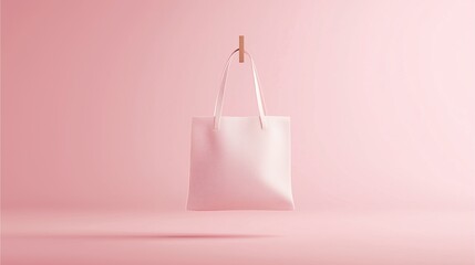 Elegant mock-up design of a shopping bag with long handles perfectly displayed against a soft pink background for creative branding opportunities