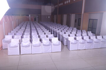 arrangement of chairs in a banquet or wedding hall